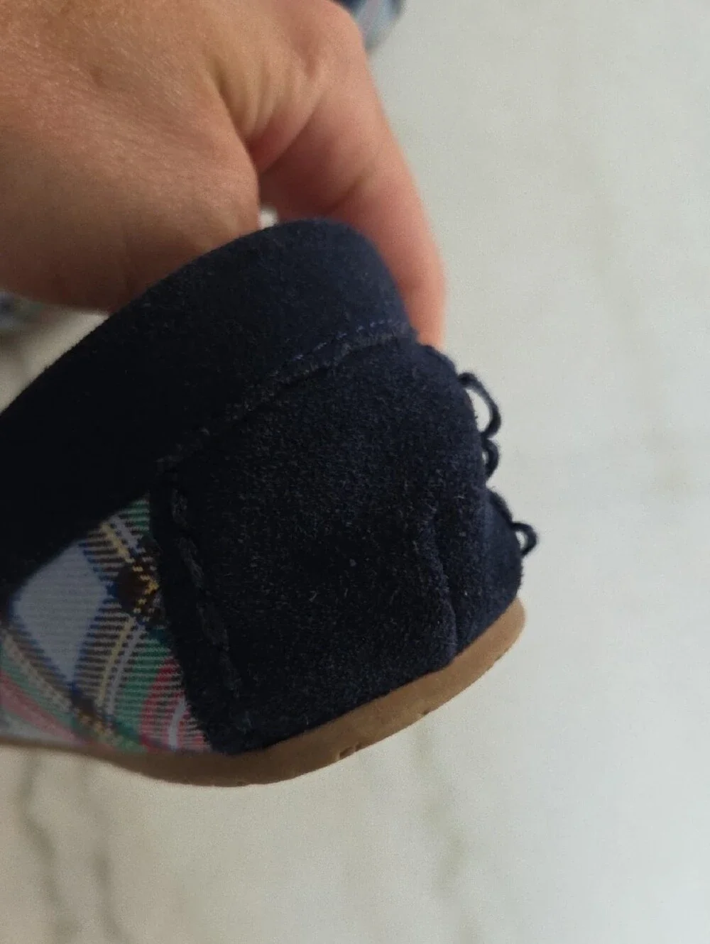 Lands' End Blue Plaid Sherpa-Lined Moccasin Slippers Size 2
